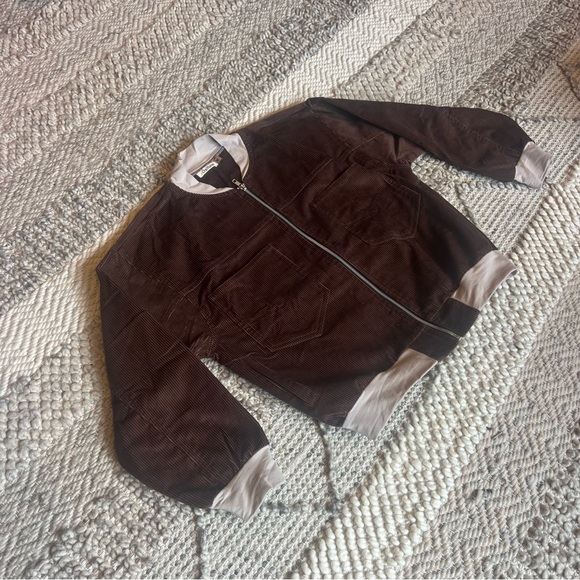 Brown Corduroy Bomber Jacket - Zip Front - Picture 3 of 9